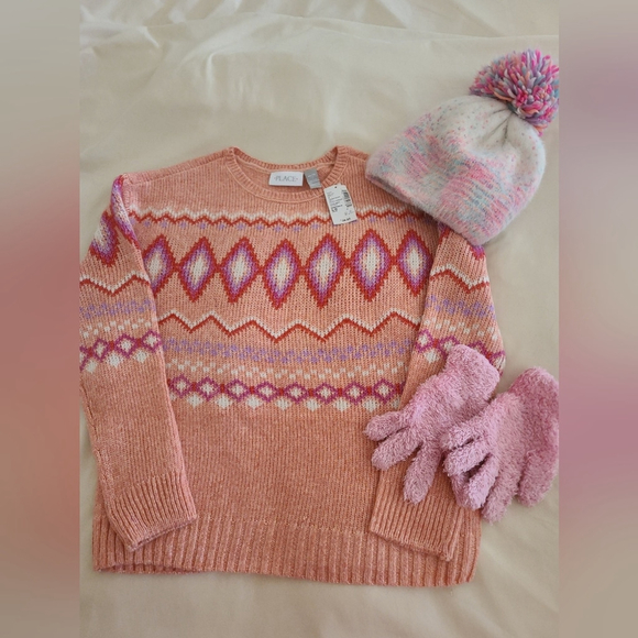 Girls Winter Bundle Set Sweater Hat Gloves L 10/12 - Picture 3 of 10